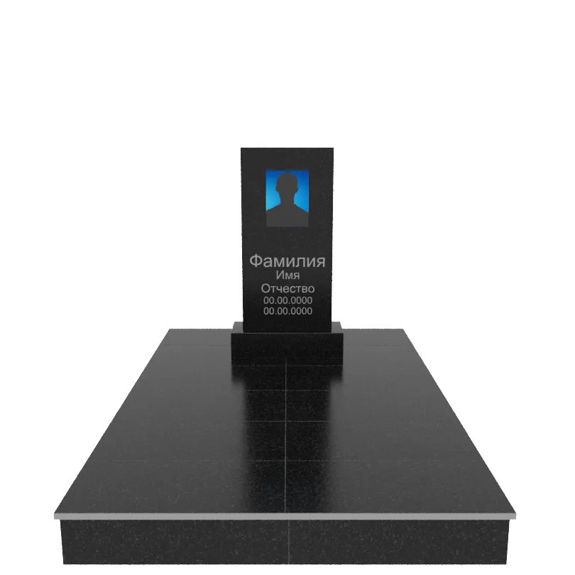 Памятник гранит Габбро Карелия 800/400/70    с портретом, надписями и подиумом