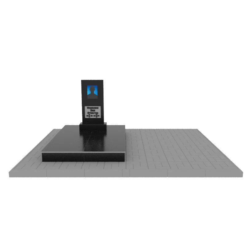 Памятник гранит Габбро Карелия 800/400/70    с портретом, надписями, подиумом и тротуарная плиткой