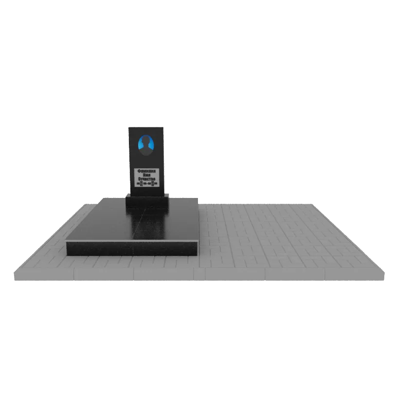 Памятник гранит Габбро Карелия 800/400/70    с портретом, надписями, подиумом и тротуарная плиткой