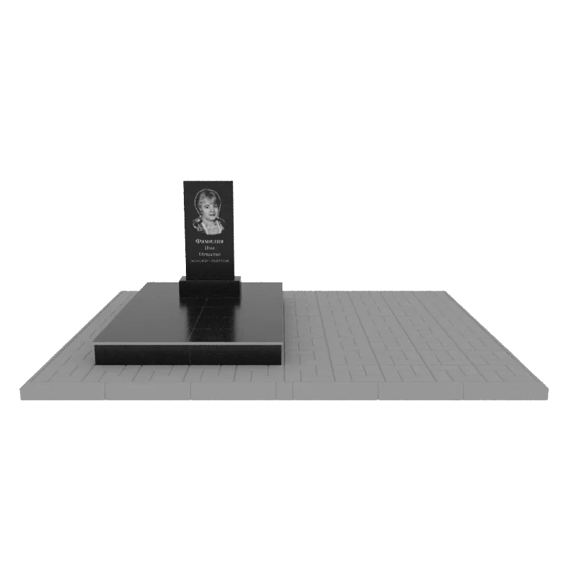 Памятник гранит Габбро Карелия 800/400/70    с портретом, надписями, подиумом и тротуарная плиткой