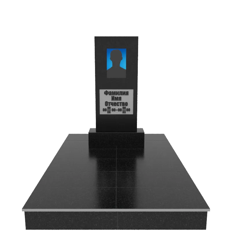 Памятник гранит Габбро Карелия 900/450/70    с портретом, надписями и подиумом