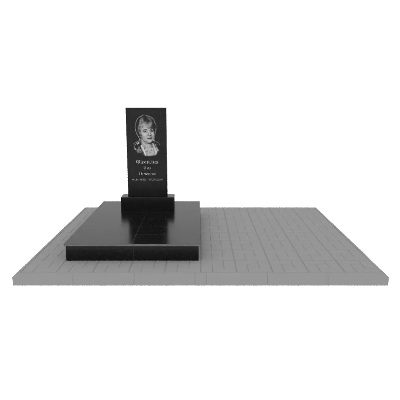 Памятник гранит Габбро Карелия 900/450/70    с портретом, надписями, подиумом и тротуарная плиткой