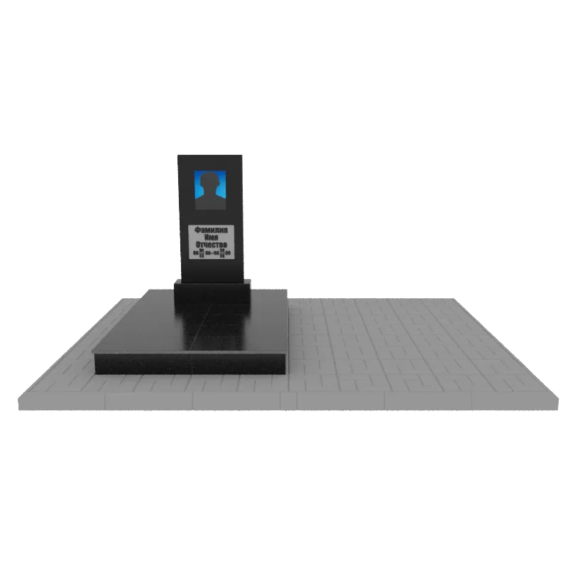 Памятник гранит Габбро Карелия 1000/500/70    с портретом, надписями, подиумом и тротуарная плиткой