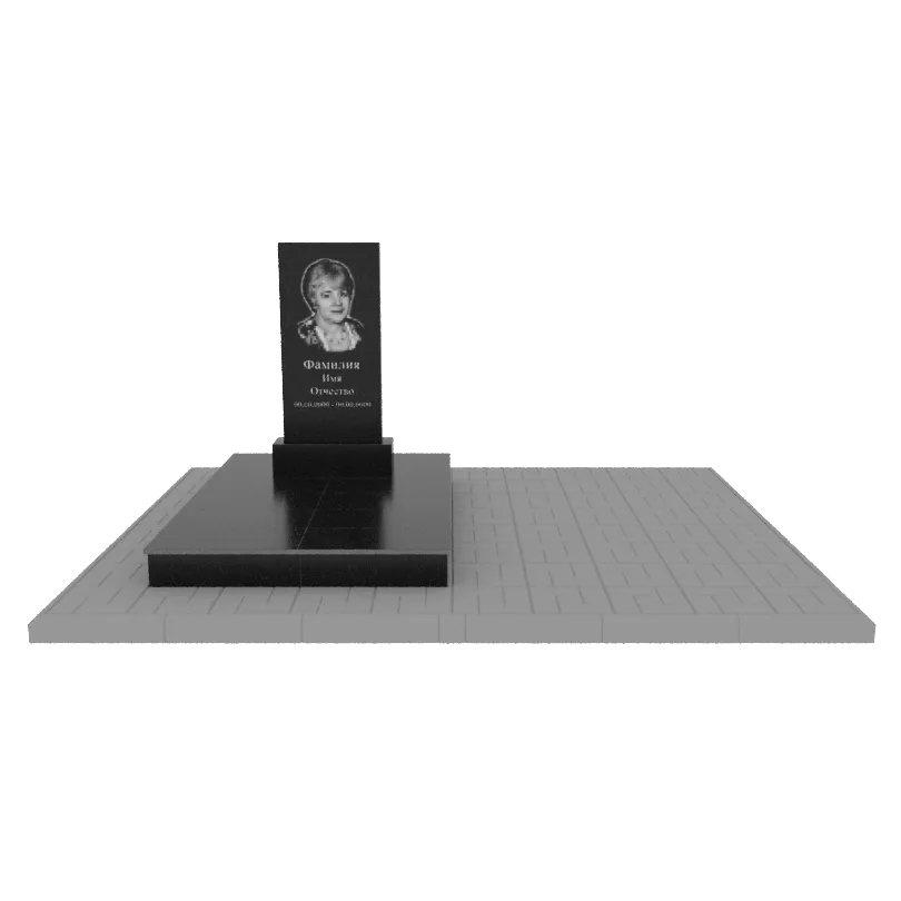 Памятник гранит Габбро Карелия 1000/500/70    с портретом, надписями, подиумом и тротуарная плиткой