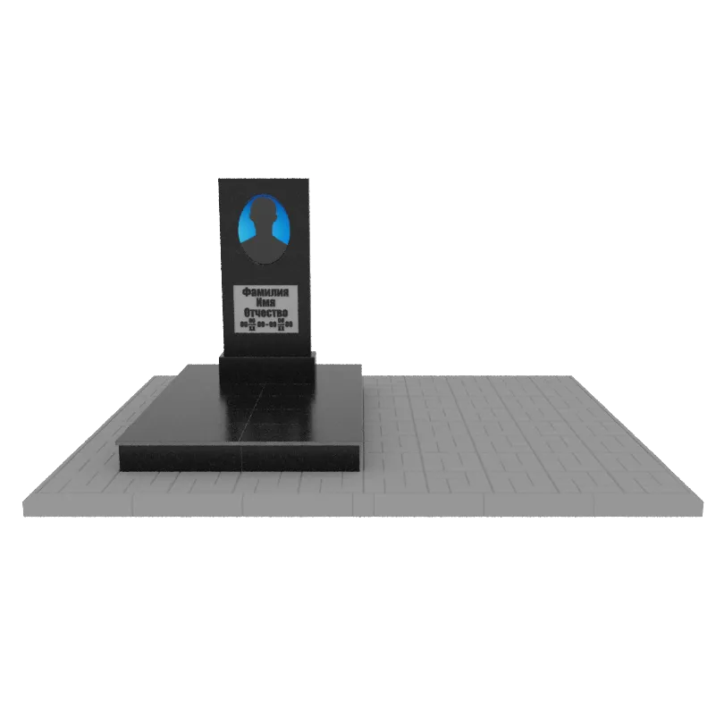 Памятник гранит Габбро Карелия 1200/600/70    с портретом, надписями, подиумом и тротуарная плиткой