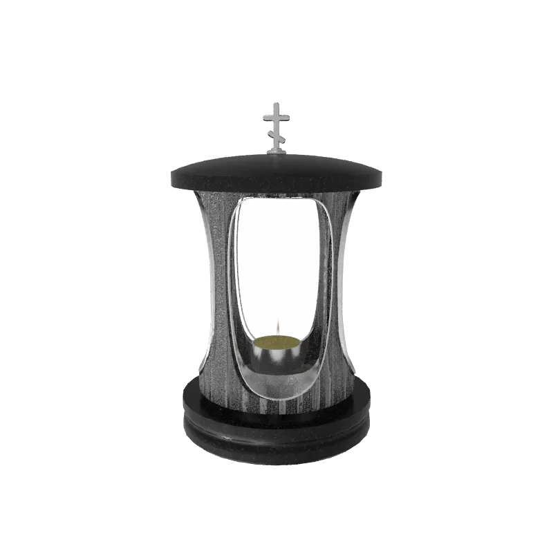 Лампада гранит Габбро со стеклом металл серебро Н-25