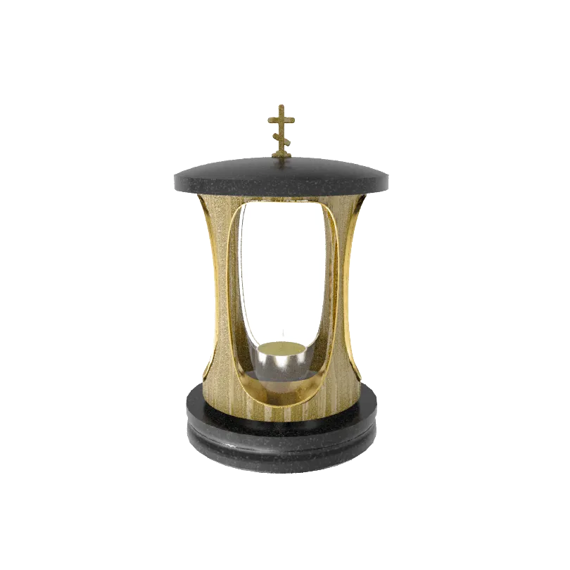 Лампада гранит Габбро со стеклом металл золото Н-25